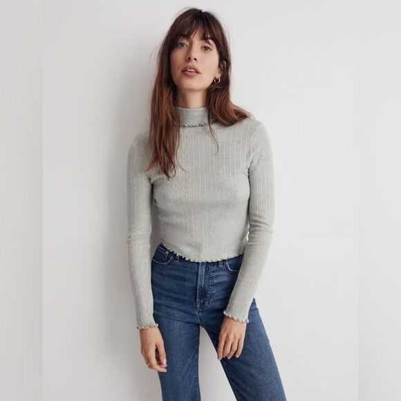 MADEWELL Ribbed Long-Sleeve Turtleneck Crop Top Size L - Picture 1 of 10